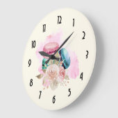 カラフルマカロンと花水彩 ラージ壁時計 (傾斜)