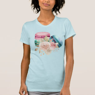 カラフルマカロンと花水彩 Tシャツ