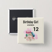 カラフルマカロンウォーター色誕生日ガール 缶バッジ (正面&裏面)