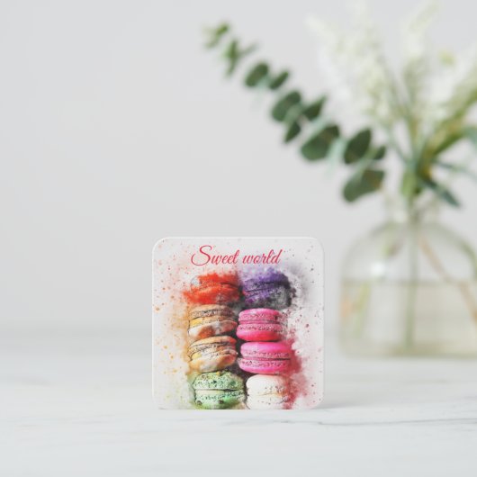 カラフルマカロンスイーツQrコーモダンドスクウェア スクエア名刺 (スタンド正面)