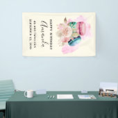 カラフルマカロン水色ハッピーバースデーバナー 横断幕 (トレードショー)