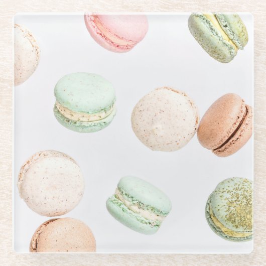 カラフルマカロン：甘い落下パターン。 ガラスコースター (正面)