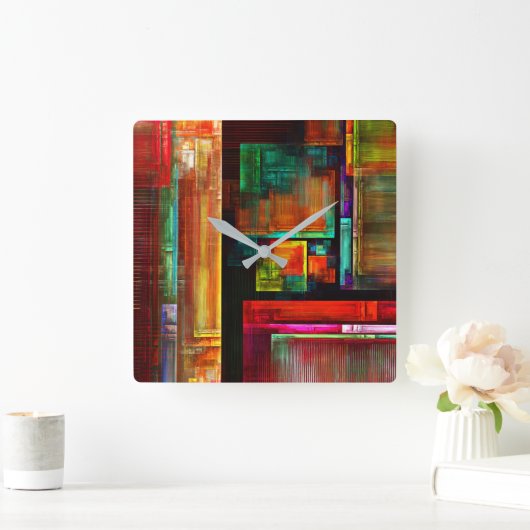 カラフルマスモダン抽象芸術アートパターン#04 スクエア壁時計 (ホーム)