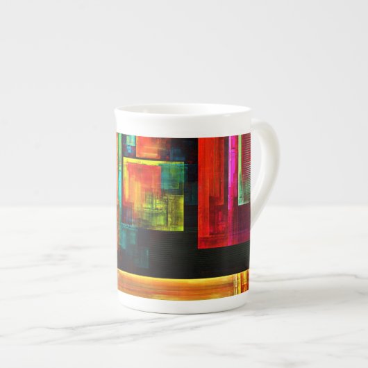 カラフルマスモダン抽象芸術アートパターン#04 ボーンチャイナマグカップ (正面右)