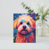 カラフルマルチーズドッグアート ポストカード (スタンド正面)