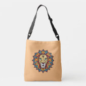 『カラフルマンダラライオン幾何学画デザイン』 クロスボディバッグ (裏面)