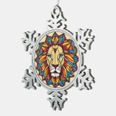 『カラフルマンダラライオン幾何学画』 スノーフレークピューターオーナメント (右)