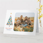 カラフルミニマルクリスマスツリーのクリスマスカード カード (黄色い花)