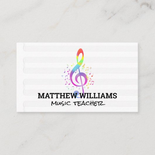 カラフルミュージカルノートとミュージックシート 名刺 (正面)