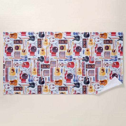 カラフルミュージカル楽器パターン ビーチタオル (正面)