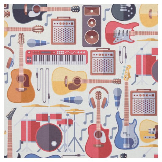 カラフルミュージカル楽器パターン ファブリック (見本)