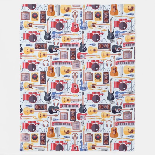 カラフルミュージカル楽器パターン フリースブランケット (正面)