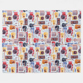 カラフルミュージカル楽器パターン フリースブランケット (正面(横))