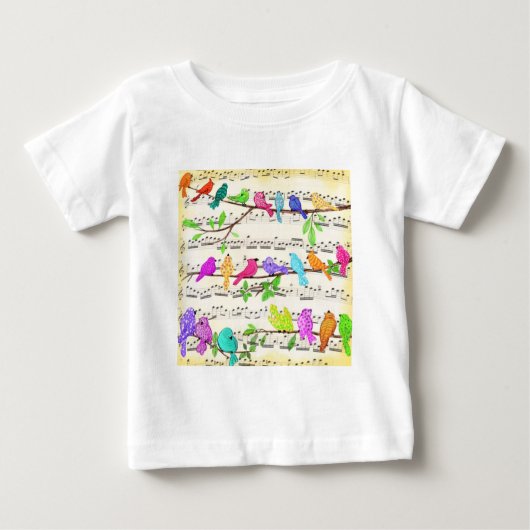 カラフルミュージカル鳥の交響曲 – 春ソング ベビーTシャツ (正面)