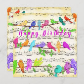 カラフルミュージカル鳥類誕生日カード春 (正面/裏面)