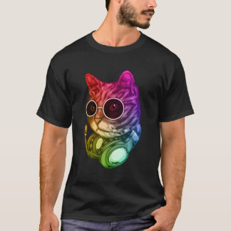 カラフルミュージックキャットヘッドホンラバーアニマル Tシャツ