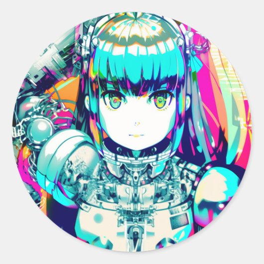 カラフルメカアニメガール ラウンドシール (正面)