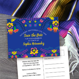 カラフルメキシカンフィエスタロイヤルブルーのSave the Date 案内ポストカード