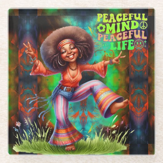 カラフルメヒッパイシック平和コースター ガラスコースター (正面)