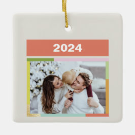 カラフルメリーの明るいおもしろい線のクリスマス セラミックオーナメント