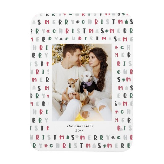 カラフルメリークリスマススクリプト写真の休日 マグネット (縦)