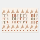 カラフルメリー文字パターンのクリスマスツリーのギフト ラッピングペーパーシート (正面2)