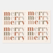 カラフルメリー文字パターンのクリスマスツリーのギフト ラッピングペーパーシート (正面)