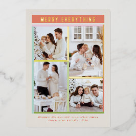 カラフルメリー明るいおもしろい4枚の写真クリスマス 箔シーズンカード