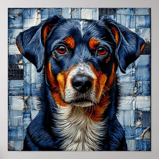 カラフルモザイク犬の肖像タイルスタイル | 🐶🎨🟣✨ ポスター (正面)