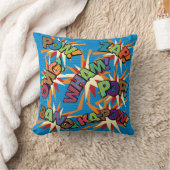 カラフルモダンおもしろいクールタイポグラフィ漫画 クッション (ブランケット)