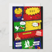 カラフルモダンおもしろいレトロ結婚漫画の話 招待状 (裏面)