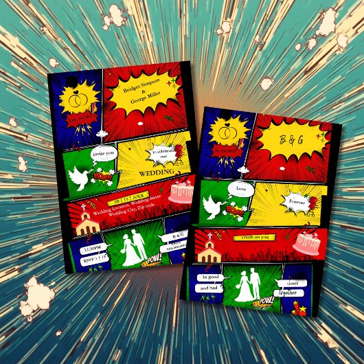 カラフルモダンおもしろいレトロ結婚漫画の話 招待状