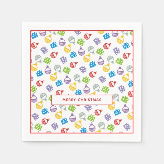 カラフルモダンのクリスマスボールとギフト スタンダードカクテルナプキン (正面)