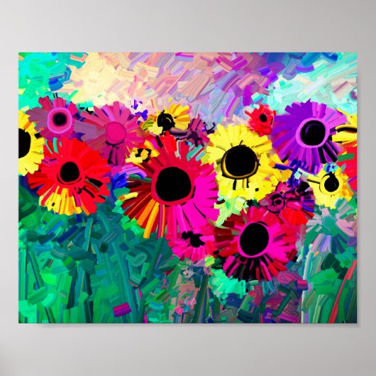 カラフルモダンの明るい花アートホームウォールデカール ポスター (正面)