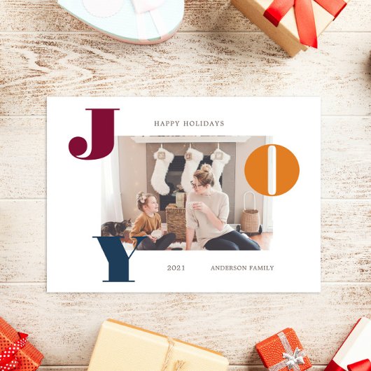 カラフルモダンはっきりしたScript Photo Holiday Card シーズンカード