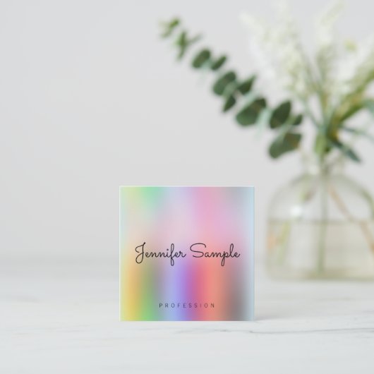 カラフルモダンエレガントテンプレートタイポグラフィスクリプト スクエア名刺 (スタンド正面)