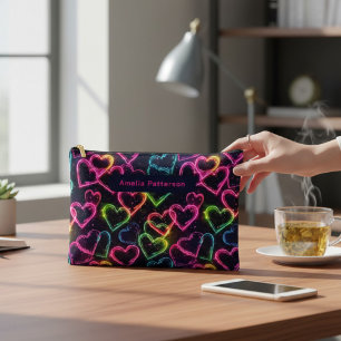 カラフルモダンガーリーネオンハートパーソナライズされた アクセサリーポーチ