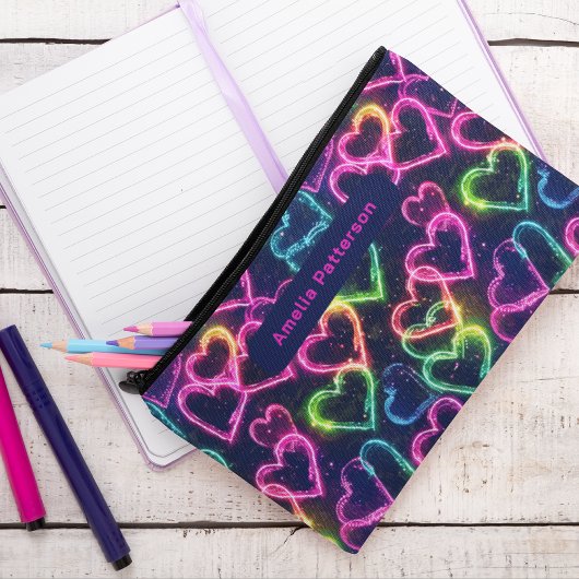 カラフルモダンガーリーネオンハートパーソナライズされた アクセサリーポーチ