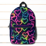 カラフルモダンガーリーネオンハートパーソナライズされた プリントバックパック<br><div class="desc">モダンNeon Loveカラフルハート名パーソナライズされたBackpacksはカラフルネオンラブハートの模様をピンク、緑、青、黄色で彩る。新学期、スポーツ、ジム、旅行などに最適。©2023 Evco Studioによる設計： www.zazzle.com/store/evcostudio</div>