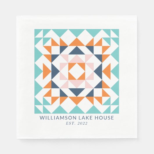 カラフルモダンキルトブロック幾何カスタム スタンダードランチョンナプキン (正面)