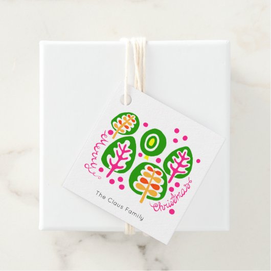 カラフルモダンクリスマスツリーの休日ラベル フェイバータグ (インサイチュ)