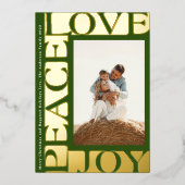 カラフルモダングリーンラブピースJOYフォトフレーム 箔シーズンカード (正面)