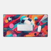 カラフルモダンサッカーパーソナライズされた名 デスクマット (キーボード&マウス)