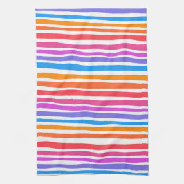 カラフルモダンシンプルストライプレインボー模様 キッチンタオル