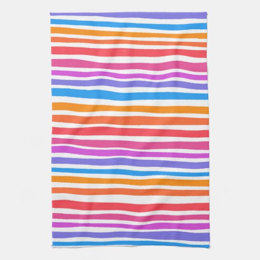 カラフルモダンシンプルストライプレインボー模様 キッチンタオル (縦)