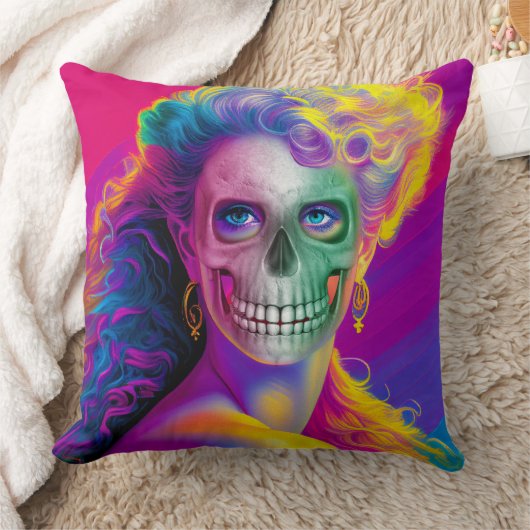 カラフルモダンスカル顔ハロウィーンスタイル クッション (ブランケット)