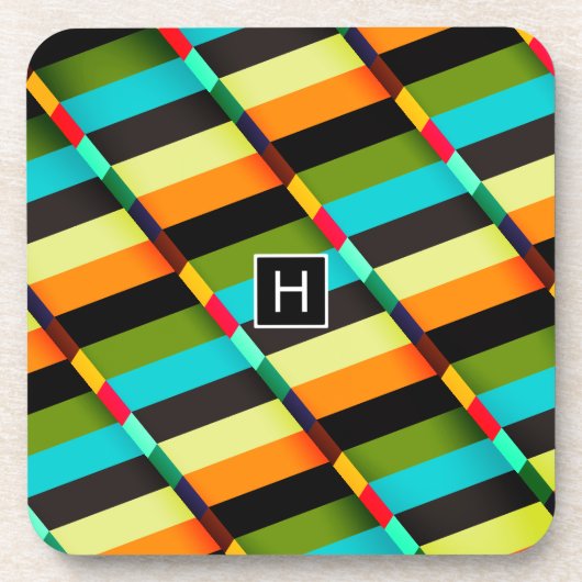 カラフルモダンストライプ抽象芸術 コースター (正面)