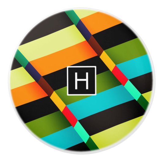 カラフルモダンストライプ抽象芸術 セラミックノブ (正面)