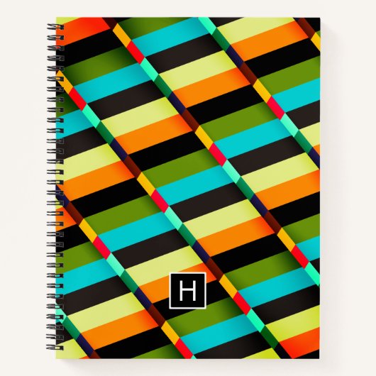 カラフルモダンストライプ抽象芸術 ノートブック (正面)