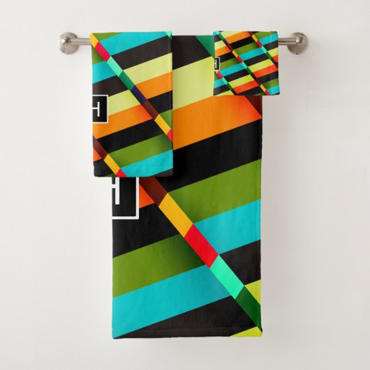 カラフルモダンストライプ抽象芸術 バスタオルセット (インサイチュ)
